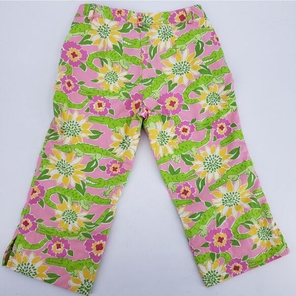 Lilly Pulitzer Capris Pants Croc Monsieur Pink Green Alligators - Picture 2 of 8